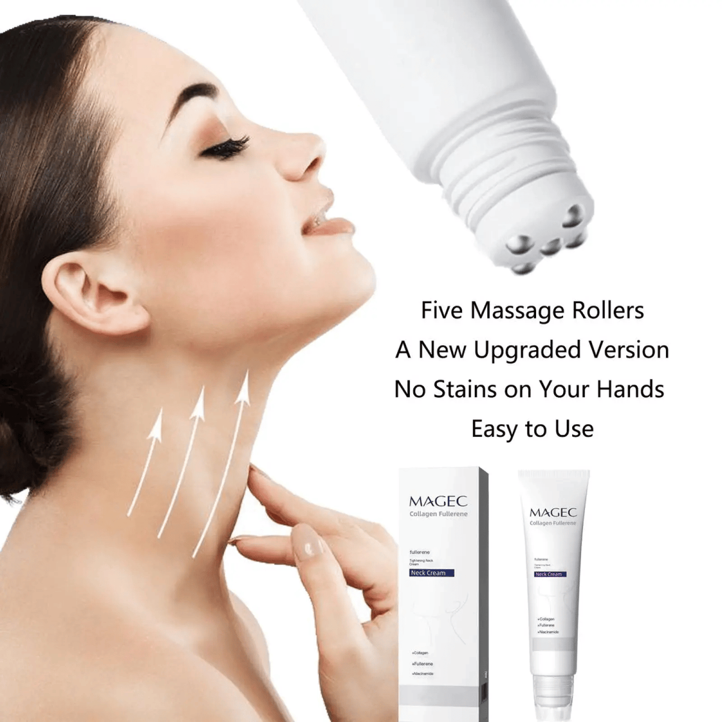 Roller Massage Neck Cream 🧴 Collagen & Hyaluronic Acid | Firms Neck, Reduces Wrinkles & Double Chin